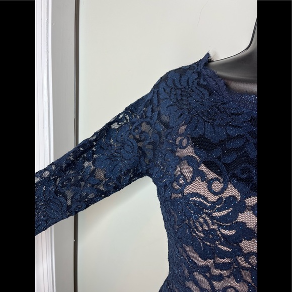 My Michelle Long Sleeve Lace Sparkly Navy Blue Formal Homecoming Sz 3 - Picture 10 of 13